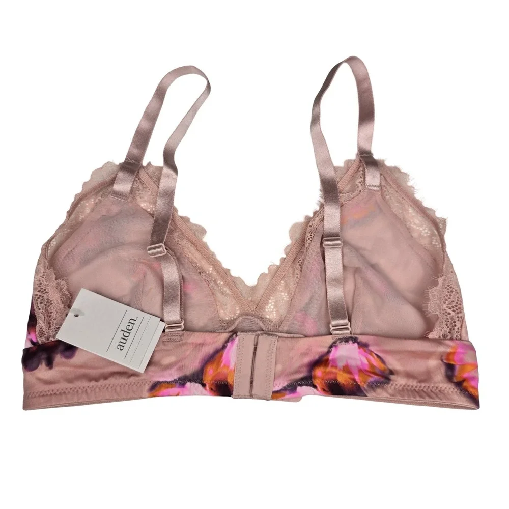 Auden Unlined Bralette M Rose Pink Floral Lace Wireless Bra NWT